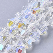 Electroplate Glass Beads Strands, AB Color Half Plated, Faceted, Bicone, Clear AB, 6x6mm, Hole: 1mm, about 45~47pcs/Strand, 10.83 inch(27.5 cm) (X-EGLA-Q118-6mm-C17)
