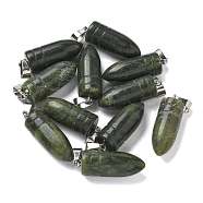 Natural Southern Jade Pointed Pendants, Bullet Shaped Charms with 201 Stainless Steel Snap on Bails, Stainless Steel Color, 29.5x10mm, Hole: 4x7mm(G-B127-18P-01)