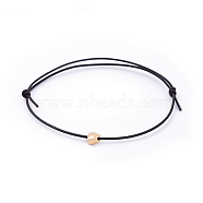 Adjustable Cowhide Leather Cord Bracelets, with Brass  Beads, Heart, Black, Real 18K Gold Plated, 1-7/8 inch(4.8cm)(BJEW-JB04373-04)