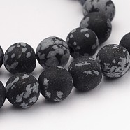 Natural Snowflake Obsidian Gemstone Beads, Frosted, Round, 8mm, Hole: 1mm, about 45pcs/strand, 14.5 inch(X-G-J338-03-8mm)
