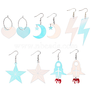 5 Pairs 5 Styles Rainbow Color Acrylic Dangle Earrings with Iron Pins, Moon & Star & Rocket & Heart & Lightning, Colorful, 49~87x25.5~49mm, 1 Pair/style(EJEW-AN0003-62)