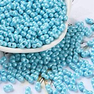 Glass Seed Beads, Opaque Colours Luster, Peanut, Deep Sky Blue, 5~6x2.5~3x3~3.5mm, Hole: 1~1.2mm, about 5000pcs/pound(SEED-L011-04A-11)
