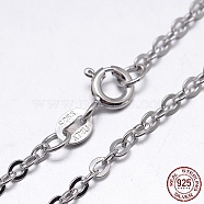 Rhodium Plated Sterling Silver Cable Chains Necklaces, with Spring Ring Clasps, Platinum, 18 inch, 1.3mm(X-NJEW-M157-30C-18)