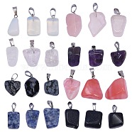 24Pcs 8 Style Natural & Synthetic Gemstone Pendants, with Stainless Steel Snap On Bails, Nuggets, Stainless Steel Color, 15~35x10~20x5~15mm, Hole: 3x7.5mm, 3pcs/style(G-SZ0001-26)