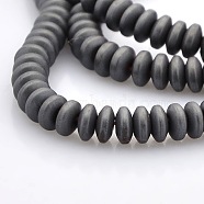 Matte Style Electroplate Non-magnetic Synthetic Hematite Rondelle Beads Strands, Platinum Plated, 4x2mm, Hole: 1mm, about 200pcs/strand, 16.5 inch(G-M079-02)