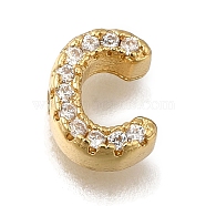 Rack Plating Brass Micro Pave Clear Cubic Zirconia Beads, Long-Lasting Plated, Cadmium Free & Lead Free, Real 18K Gold Plated, Letter, Letter C, 8~9x4~9x3mm, Hole: 0.8mm(KK-G500-30G-C)