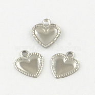 Heart 201 Stainless Steel Charm Pendants, Smooth Surface, Stainless Steel Color, 9.5x8x1mm, Hole: 1mm(STAS-R075-10)