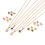 Vacuum Plating Rhinestone Stud Earrings and Pendant Necklaces Sets, with 304 Stainless Steel Findings, Star, Golden, Mixed Color, 17.60~18.31 inch(44.7~46.5cm), 7mm, Pin: 0.7mm(STAS-C028-01G)