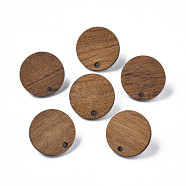 Walnut Wood Stud Earring Findings, with 316 Stainless Steel Pin and Hole, Flat Round, Tan, 20mm, Hole: 2mm, Pin: 0.7mm(X-MAK-N032-043)