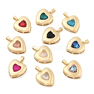 Rack Plating Brass Pendants, Glass Charms, Long-Lasting Plated, Cadmium Free & Lead Free, Real 18K Gold Plated, Heart, Mixed Color, 21x18.5x6mm, Hole: 3x5.5mm(KK-I710-13A)