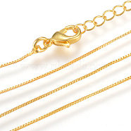 Real 18K Gold Plated Brass Box Chains Necklaces, with Lobster Clasps, 15.7 inch(40cm)x0.6mm(X-MAK-R014-G)