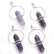 Natural Amethyst Big Double Terminated Pointed Pendants, with Brass Findings, Bullet, Platinum, 57.5~59x33.2~34x12~12.5mm, Hole: 7.5~8x5mm(G-G771-A04)