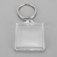 Acrylic Keychain, with Iron Split Key Rings, Square, Clear, 73mm, Pendants: 44x40x6mm(KEYC-WH0016-02E)