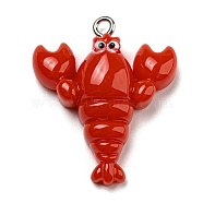 Opaque Resin Imitation Food Pendants, Kebab Lobster Charms with Platinum Tone Iron Loops, Red, 29x24x8mm, Hole: 2mm(CRES-D019-01D)