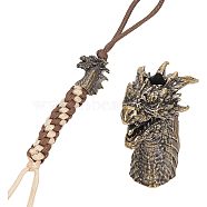 Outdoor EDC Tool Brass Parachute Rope European Beads, Large Hole Beads, Dragon, Antique Bronze, 33x17x32.5mm, Hole: 6mm(KK-WH0081-45AB)