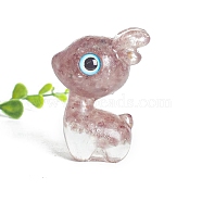 Resin Deer Display Decoration, with Natural Strawberry Quartz Chips inside Statues for Home Office Decorations, 65x45x35mm(PW-WG46814-03)