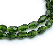 Transparent Glass Bead Strands, Faceted Teardrop, Green, 11x8mm, Hole: 1mm, 60pcs/strand, 28 inch(GLAA-R168-8x11-01E)