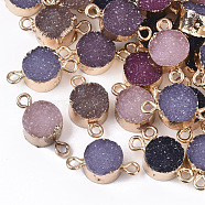 Druzy Resin Links connectors, with Edge Light Gold Plated Iron Loops, Flat Round, Mixed Color, 18~19x10x6.5mm, Hole: 1.8mm(RESI-S383-025)