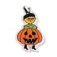 Printed Acrylic Pendant, Halloween Theme, Boy & Pumpkin, 40.5x23x1.5mm, Hole: 2mm(FIND-H003-04H)