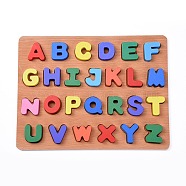 Wooden Children DIY Building Blocks, for Learning and Education Toys, Alphabet, Mixed Color, 29.8x22.8x1.5cm, 26pcs/set(X-DIY-L018-17)