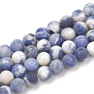 Natural Sodalite Beads Strands, Frosted, Round, 8mm, Hole: 1mm, about 47pcs/strand, 15.5 inch(X-G-T106-213)