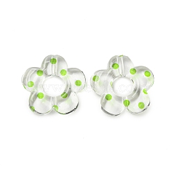 Transparent Printed Acrylic Beads, Flower, Lime, 19x20x4mm, Hole: 1.6mm(OACR-H124-05A-03)