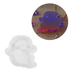 Halloween Theme DIY Pendant Silicone Molds, Resin Casting Molds, for UV Resin, Epoxy Resin Craft Making, White, Ghost, 54x52x6.5mm, Hole: 3.5mm(SIL-F012-02D)