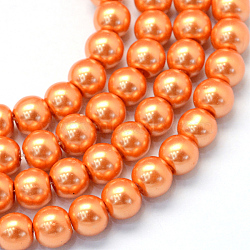 Baking Painted Pearlized Glass Pearl Round Bead Strands, Dark Orange, 6~7mm, Hole: 1mm, about 145pcs/strand, 31.4 inch(X-HY-Q003-6mm-36)