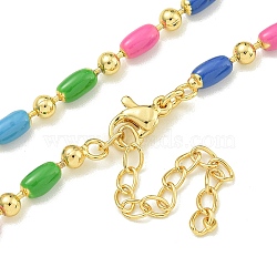 Brass Enamel Column Link Chain Necklaces, Real 18K Gold Plated, Lead Free & Cadmium Free & Nickel Free, Long-Lasting Plated, Colorful, 17.56~17.91 inch(44.6~45.5cm)(NJEW-H039-10B-02G)