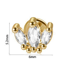 304 Stainless Steel Micro Pave Clear Cubic Zirconia Cartilage Earrings, Golden, Leaf, 12mm, Pin: 1.2mm(WG369ED-08)