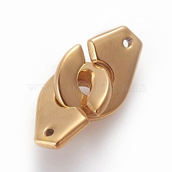 Ion Plating(IP) 304 Stainless Steel Interlocking Clasps, Golden, 24x11x2mm, Hole: 1mm(STAS-O119-25G)