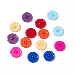 Resin Buttons, Dyed, Flat Round, Mixed Color, 22x3mm, Hole: 2mm, 195pcs/bag(RESI-D030-22mm-M)