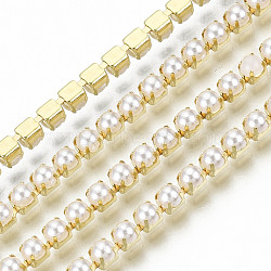 Brass Claw Chains, with ABS Plastic Imitation Pearl Beads, with Spool, Golden, SS8.5, 2.4~2.5mm, about 10yards/roll(9.14m/roll)(CHC-Q012-SS8.5-01G)