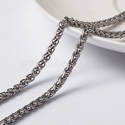 Tarnish Resistant 304 Stainless Steel Wheat Chains, Foxtail Chain, Unwelded, with Spool, Stainless Steel Color, 5x3x1mm, about 32.8 Feet(10m)/roll(CHS-H007-47P)