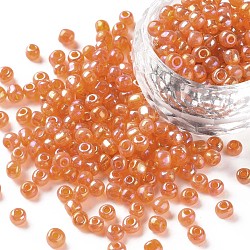 6/0 Round Glass Seed Beads, Transparent Colours Rainbow, Round Hole, Gold, 6/0, 4mm, Hole: 1.5mm, about 500pcs/50g, 50g/bag, 18bags/2pounds(SEED-US0003-4mm-169)