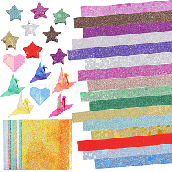 3 Bags 3 Style Glitter Star Origami Papers, Folding Strips, Mixed Color, 97~247x10~97x0.1mm, 1 bag/style(DIY-GL0005-06)