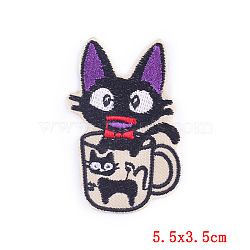 Cat Theme Computerized Embroidery Cloth Iron on/Sew on Patches, Costume Accessories, Beige, 55x35mm(PATC-PW0002-08D)