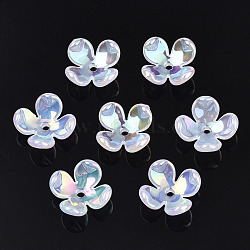 4-Petal Electroplate Acrylic Bead Caps, Flower, WhiteSmoke, 12x12x4.5mm, Hole: 1.2mm(X-PACR-T014-04)