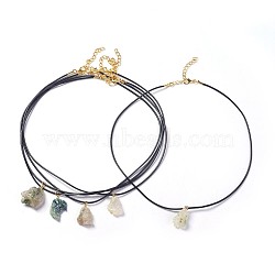 Natural Tourmaline Pendant Necklaces, with Metal Findings and Waxed Cord, Grade 5A, Nuggets, Black, Golden, 17.51  inches~17.91 inches(44.5~45.5cm)(NJEW-P245-B05-G)