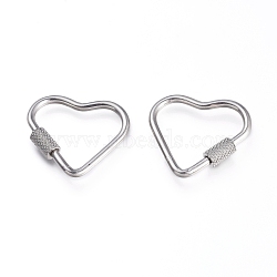 Non-Tarnish 304 Stainless Steel Screw Carabiner Lock Charms, for Necklaces Making, Heart, Stainless Steel Color, 22x24.5x4mm, Screw: 7x4mm(STAS-K192-02P)