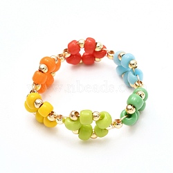Glass Seed Beads Rings, Braided Beads Ring for Children Girl Women, Colorful, US Size 9 3/4(19.5mm)(RJEW-TA00008)
