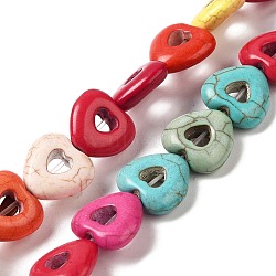 Synthetic Turquoise Dyed Beads Strands, Heart, Colorful, 14x15x5mm, Hole: 1.5mm, about 28pcs/strand, 15.35''(39cm)(G-P507-20A)