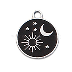 Alloy Enamel Pendants, Platinum, Flat Round Charm, Sun Pattern, 20x17mm(ENAM-CJC0017-02P-09)