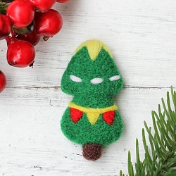 Christmas Tree Brooch Cactus Needle Felting Kit, including Instructions, 1Pc Foam, 4Pcs Needles, 5 Colors Wool, 1Pc Brooch Finding, Mixed Color, 25~115x5~85x2~29mm(DIY-K055-05)