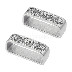 2Pcs 304 Stainless Steel Loop Keepers, Men's Belt Buckle, Rectangle with Floral Pattern, Antique Silver, 40x17x12mm, Inner Diameter: 37x13mm(FIND-UN0002-56A)