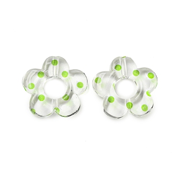 Transparent Printed Acrylic Beads, Flower, Lime, 19x20x4mm, Hole: 1.6mm