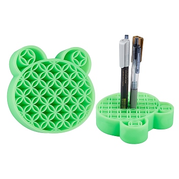 Multipurpose Silicone Storage Box, for Cosmetics Brush Holder, Pen Holder, Toothbrush Holder, Lipstick Holder, Bear, Green, 11.15x11.35x2.85cm