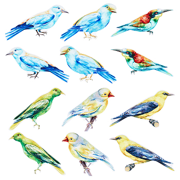 Waterproof PVC Anti-collision Window Stickers, Glass Door Protection Window Stickers, Mixed Bird Patterns, Mixed Color, 14.5~17.8x5.8~7.5x0.05cm, 12pcs/set