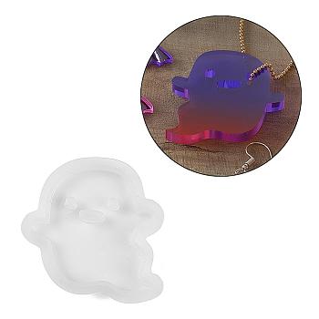 Halloween Theme DIY Pendant Silicone Molds, Resin Casting Molds, for UV Resin, Epoxy Resin Craft Making, White, Ghost, 54x52x6.5mm, Hole: 3.5mm