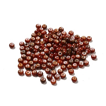 6/0 Opaque Glass Seed Beads, Round Hole, Rondelle, Dark Red, 4~4.5x3~4mm, Hole: 0.8~1.5mm